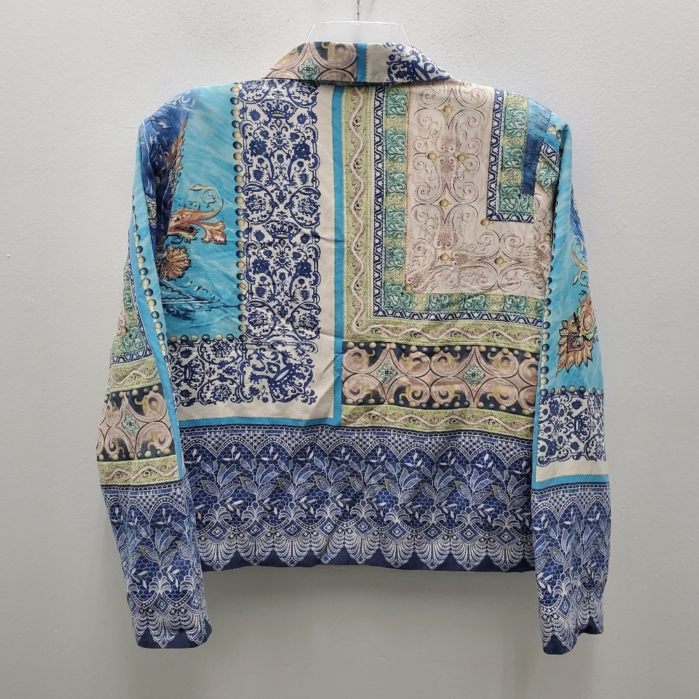 Coldwater Creek Silk Mixed Print Patchwork ButtonUp Jacket Size M - Picture 2 of 16